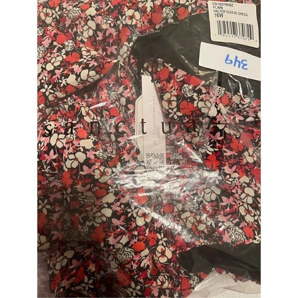 New Floral Print Chiffon Halter Neck Long Sleeve Front Cut-Out Midi Dress - Picture 4 of 5